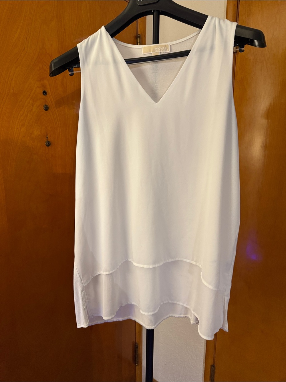 Michael Kors White V-Neck Sleeveless Layered-Hem Camisole